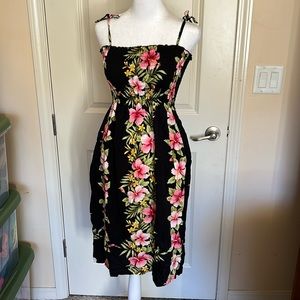 Girls Puanani Hawaiian tropical floral black pink sundress dress sz L 10-12
